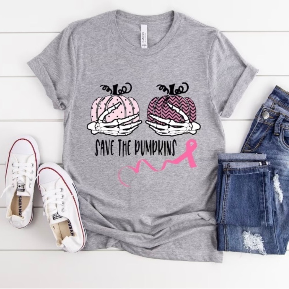 Save the Pumpkins Breast Cancer Awareness blue tee shirt